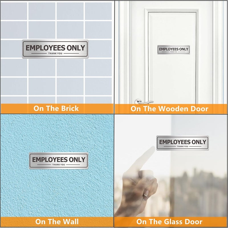 MongFun Employees Only Sign - 2 Pack Office Door Signs for Business Store Wall - Aluminum Metal with Strong Self Adhesive (Brushed Nickel/Black, 9" x 3") - Image 3